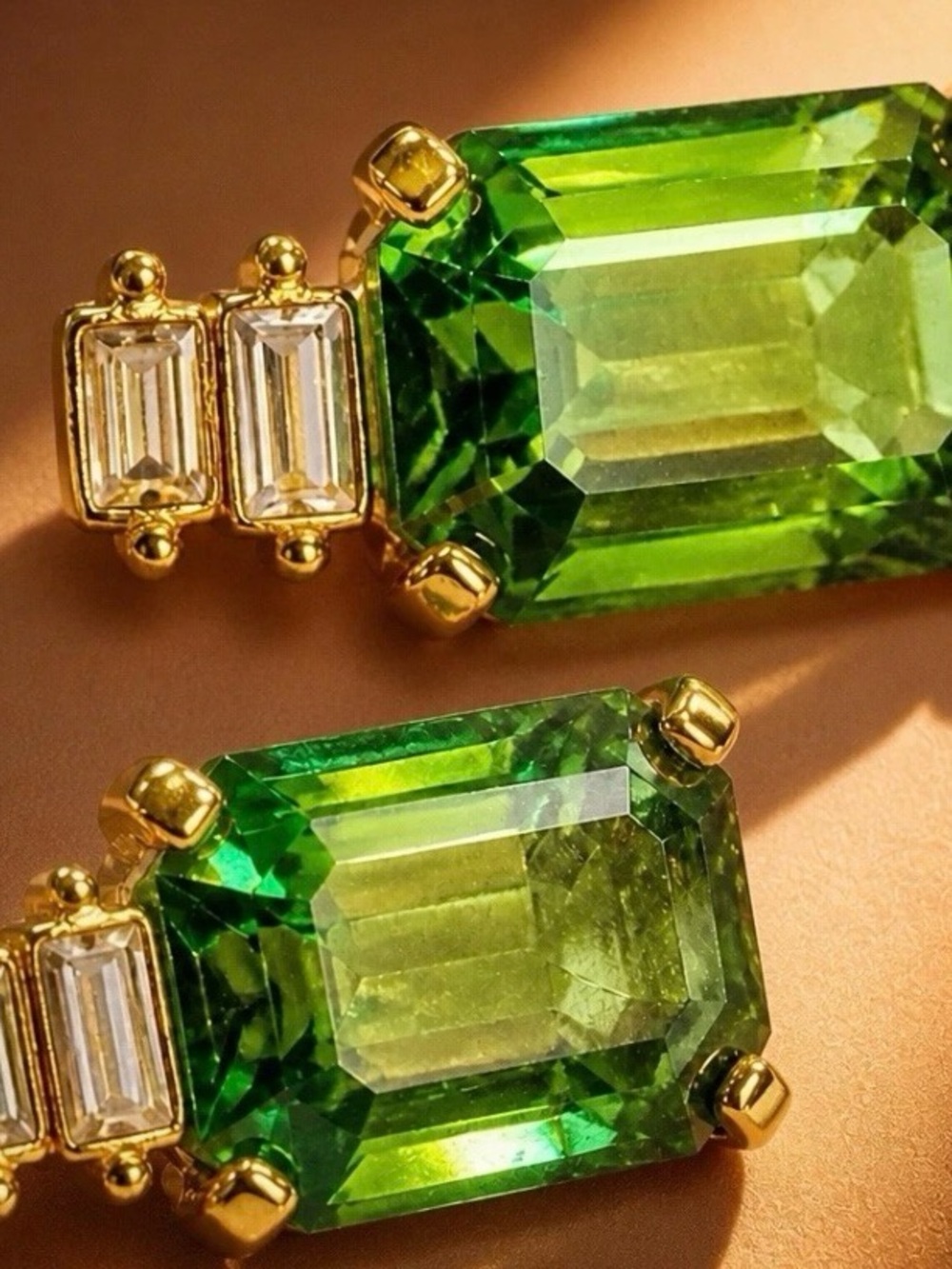 Vintage Christian Dior Gold Emerald Green Crystal Runway Earrings - Picture 2 of 9
